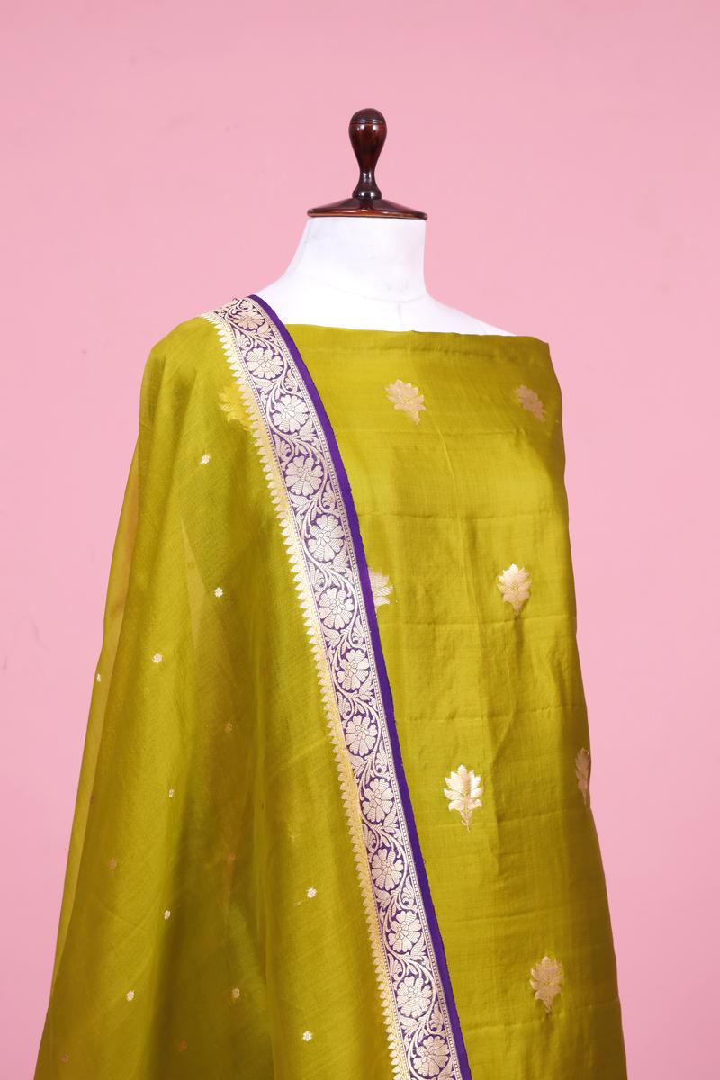 Heena Green Handloom Banarasi Puna Silk Suit Piece with Organza Dupatta