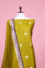 Heena Green Handloom Banarasi Puna Silk Suit Piece with Organza Dupatta