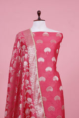 Chanderi Silk Suit Piece with Silver Zari Woven Dupatta