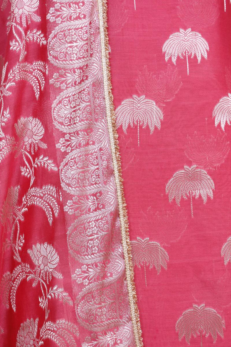 Chanderi Silk Suit Piece with Silver Zari Woven Dupatta