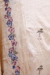 Off-White Pure Tussar Silk Suit Piece with Animal and Floral Motifs