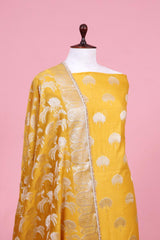 Yellow Chanderi Silk Suit Piece with Silver Zari Motifs