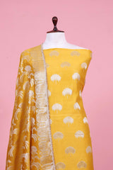 Yellow Chanderi Silk Suit Piece with Silver Zari Motifs