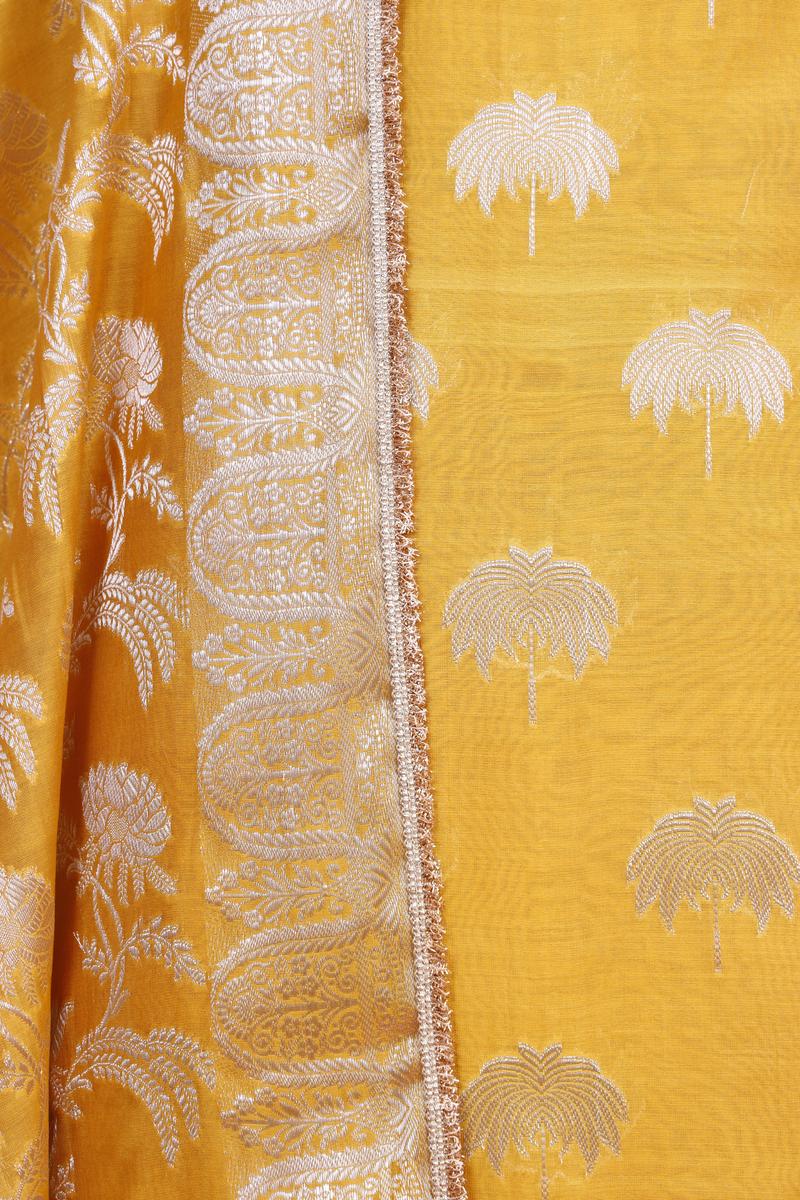 Yellow Chanderi Silk Suit Piece with Silver Zari Motifs