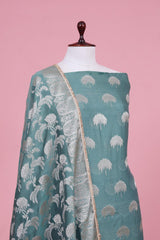 Green Chanderi Silk Suit Piece with Silver Zari Woven Motifs