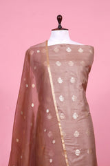 Rust Brown Satin Silk Suit Piece with Organza Dupatta