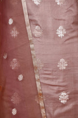 Rust Brown Satin Silk Suit Piece with Organza Dupatta