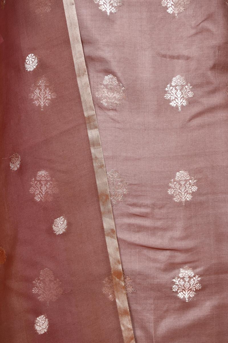 Rust Brown Satin Silk Suit Piece with Organza Dupatta