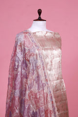 Pink Brocade Tissue Silk Suit Piece with Floral Dupatta