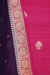 Pink Pure Handloom Tussar Silk Suit Piece with Organza Dupatta