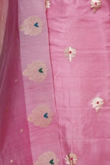 Pink Handloom Banarasi Puna Silk Suit Piece with Meenakari Organza Dupatta