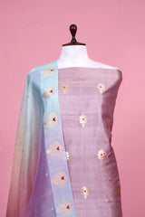 Lilac Handloom Banarasi Puna Silk Suit Piece with Meenakari Organza Dupatta