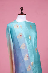 Sky Blue Handloom Banarasi Puna Silk Suit Piece Meenakari Organza Dupatta