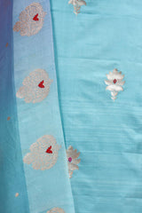 Sky Blue Handloom Banarasi Puna Silk Suit Piece Meenakari Organza Dupatta