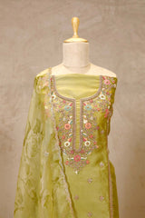 Henna Green Organza Silk Salwar Suit with Hand Embroidery