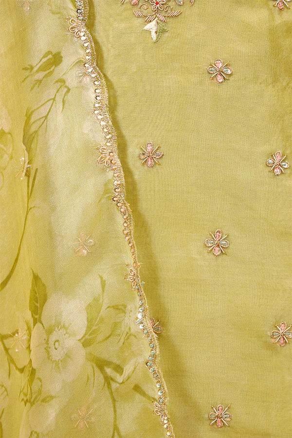 Henna Green Organza Silk Salwar Suit with Hand Embroidery