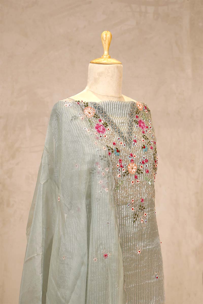 Slate Grey Tissue Salwar Suit with Mirror Work