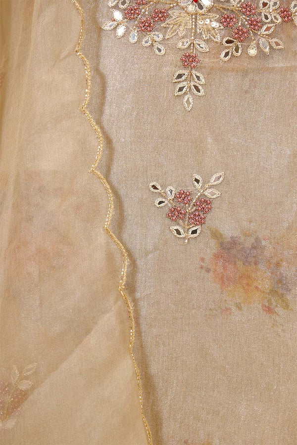 Off-White Tissue Silk Salwar Suit with Floral Hand Embroidery