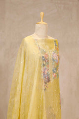 Butter Yellow Organza Silk Salwar Suit with Floral Hand Embroidery