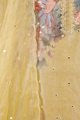 Butter Yellow Organza Silk Salwar Suit with Floral Hand Embroidery