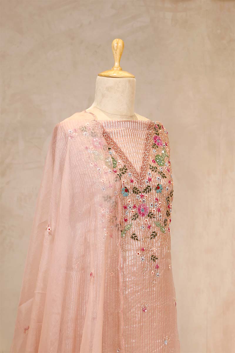 Nude Pink Tissue Salwar Suit with Mirror Work