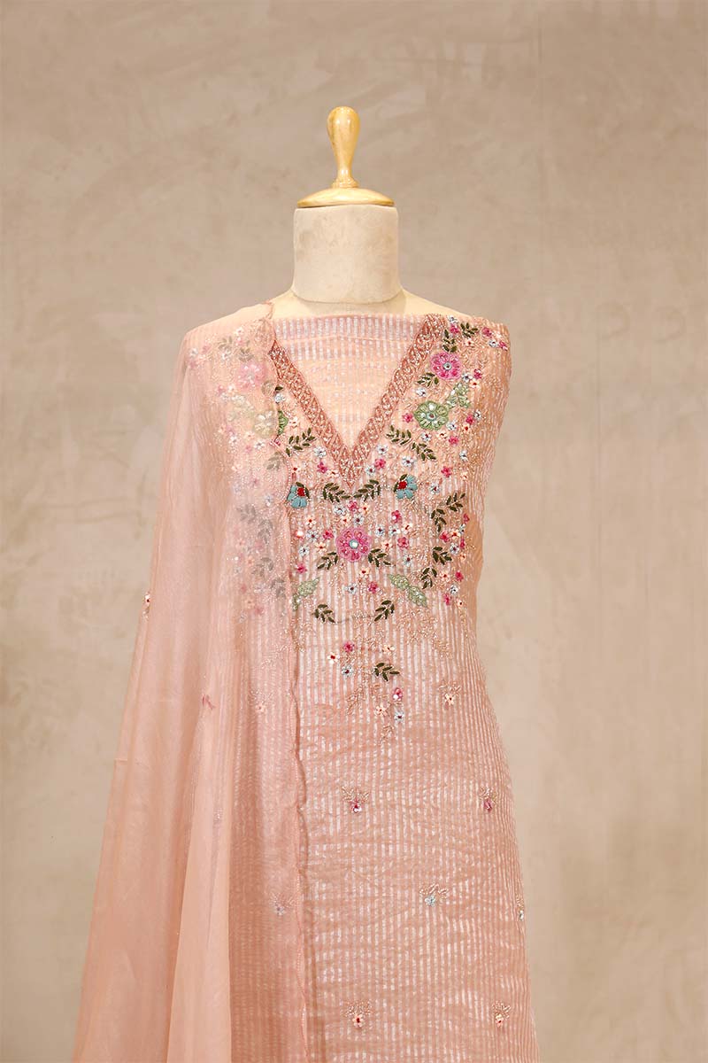 Nude Pink Tissue Salwar Suit with Mirror Work