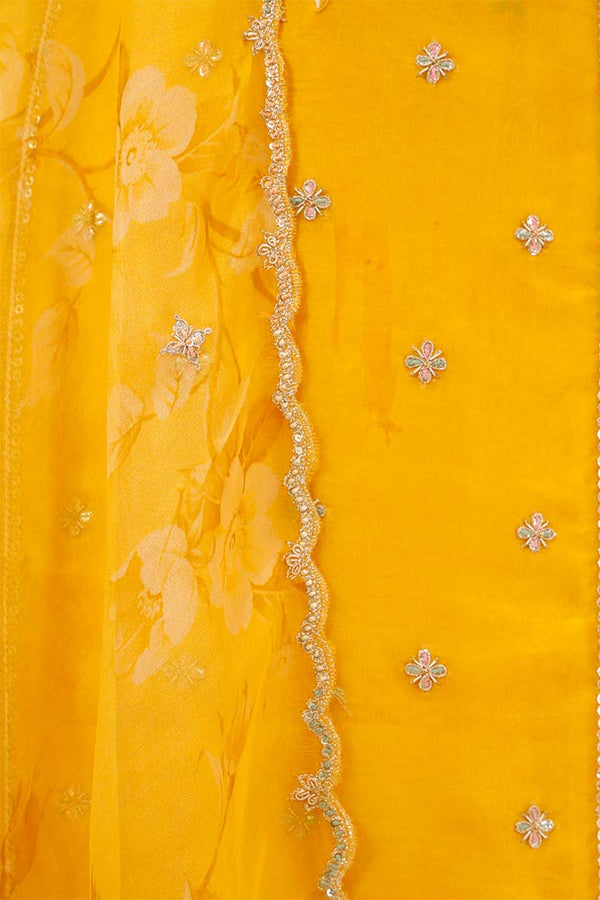 Orange Organza Silk Salwar Suit with Hand Embroidery