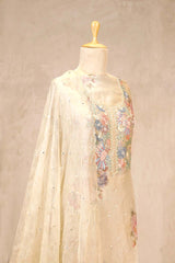 Beige Tissue Silk Salwar Suit with Floral Hand Embroidery