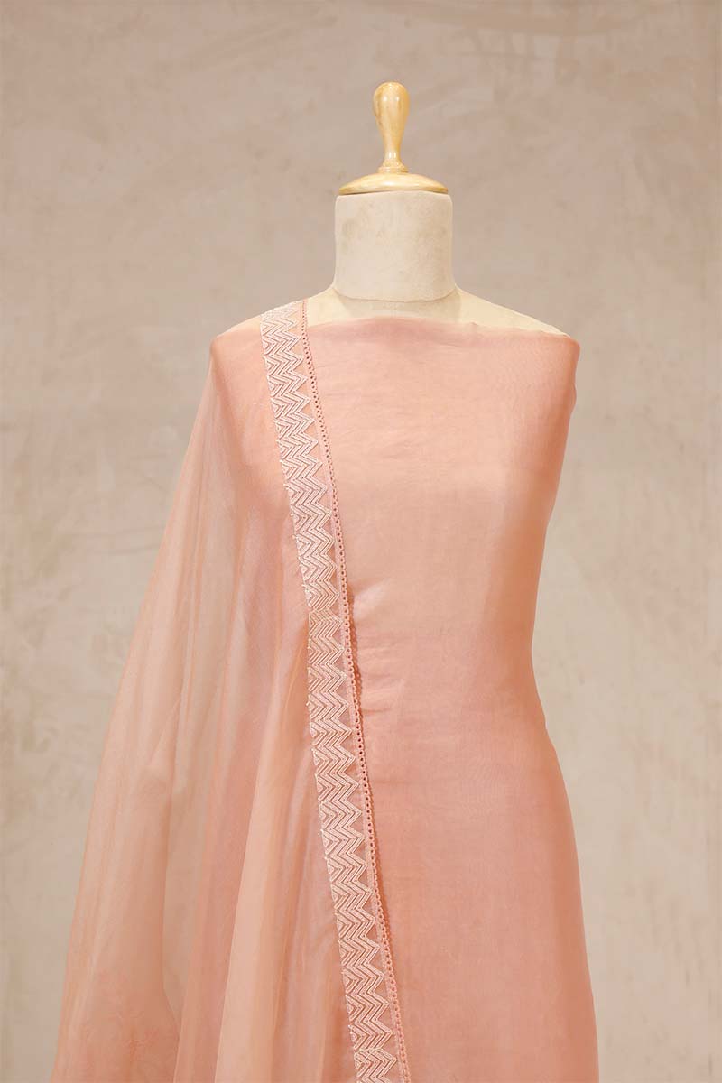 Peach Organza Silk Salwar Suit with Mayur Motif Dupatta