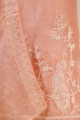 Peach Organza Silk Salwar Suit with Mayur Motif Dupatta