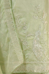 Pistachio Green Organza Silk Salwar Suit with Mayur Motif Dupatta