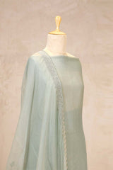 Blue Sage Organza Silk Salwar Suit with Mayur Motif Dupatta