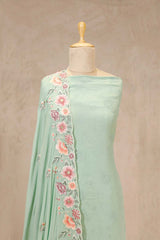 Powder Blue Crepe Silk Salwar Suit with Floral Jaal Dupatta