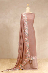 Rust Crepe Silk Salwar Suit with Floral Jaal Dupatta