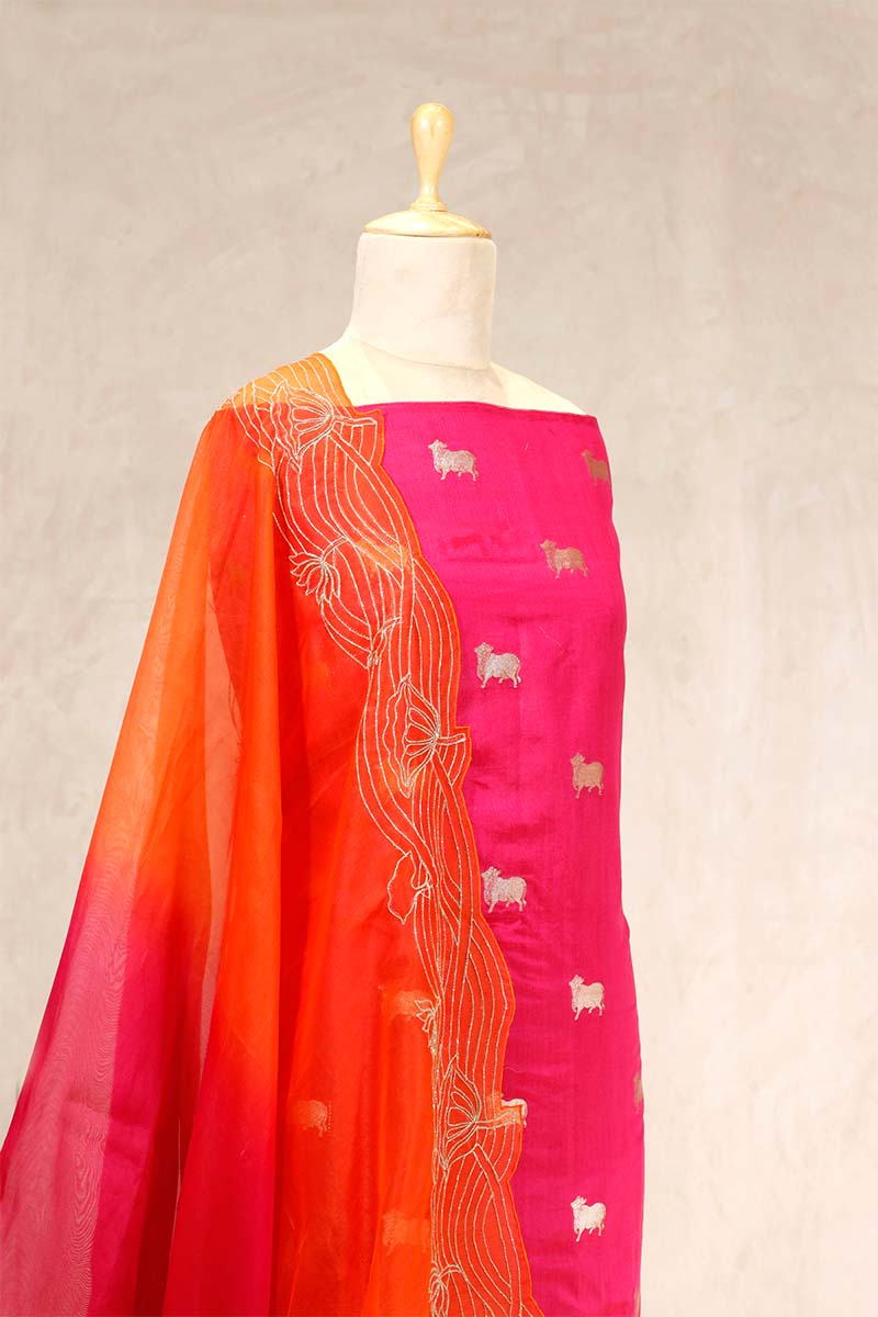 Magenta Pink Chiniya Silk Salwar Suit with Pichwai Motifs