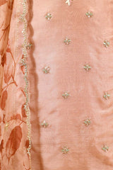 Peach Organza Silk Salwar Suit with Hand Embroidery