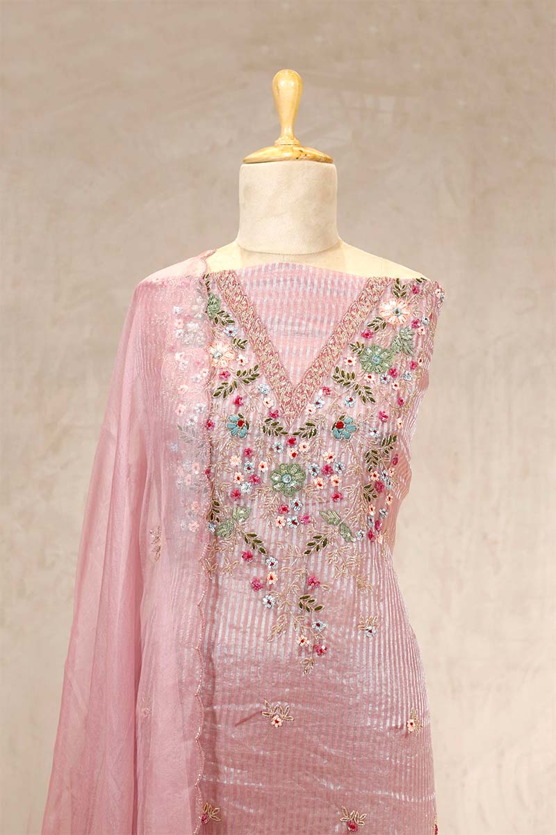 Baby Pink Tissue Salwar Suit with Mirror Work