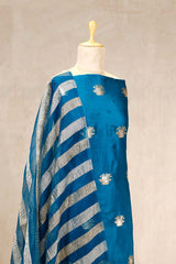 Blue Chiniya Silk Salwar Suit with Tiger Motifs and Tissue Dupatta