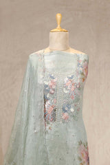 Powder Blue Tissue Silk Salwar Suit with Floral Hand Embroidery