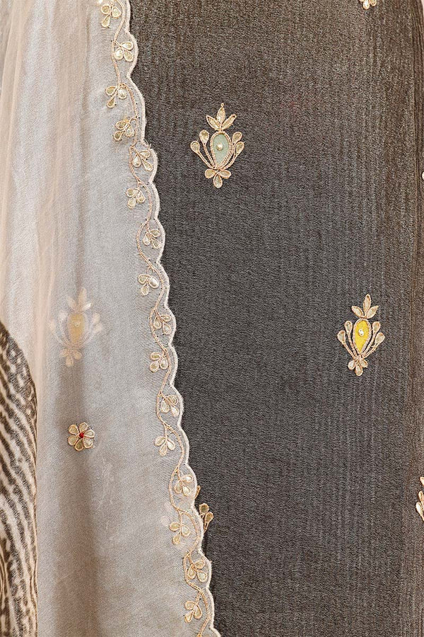 Grey Tissue Silk Salwar Suit with Floral Motifs