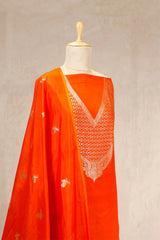 Tangerine Orange Katan Silk Salwar Suit with Bird Motif Dupatta