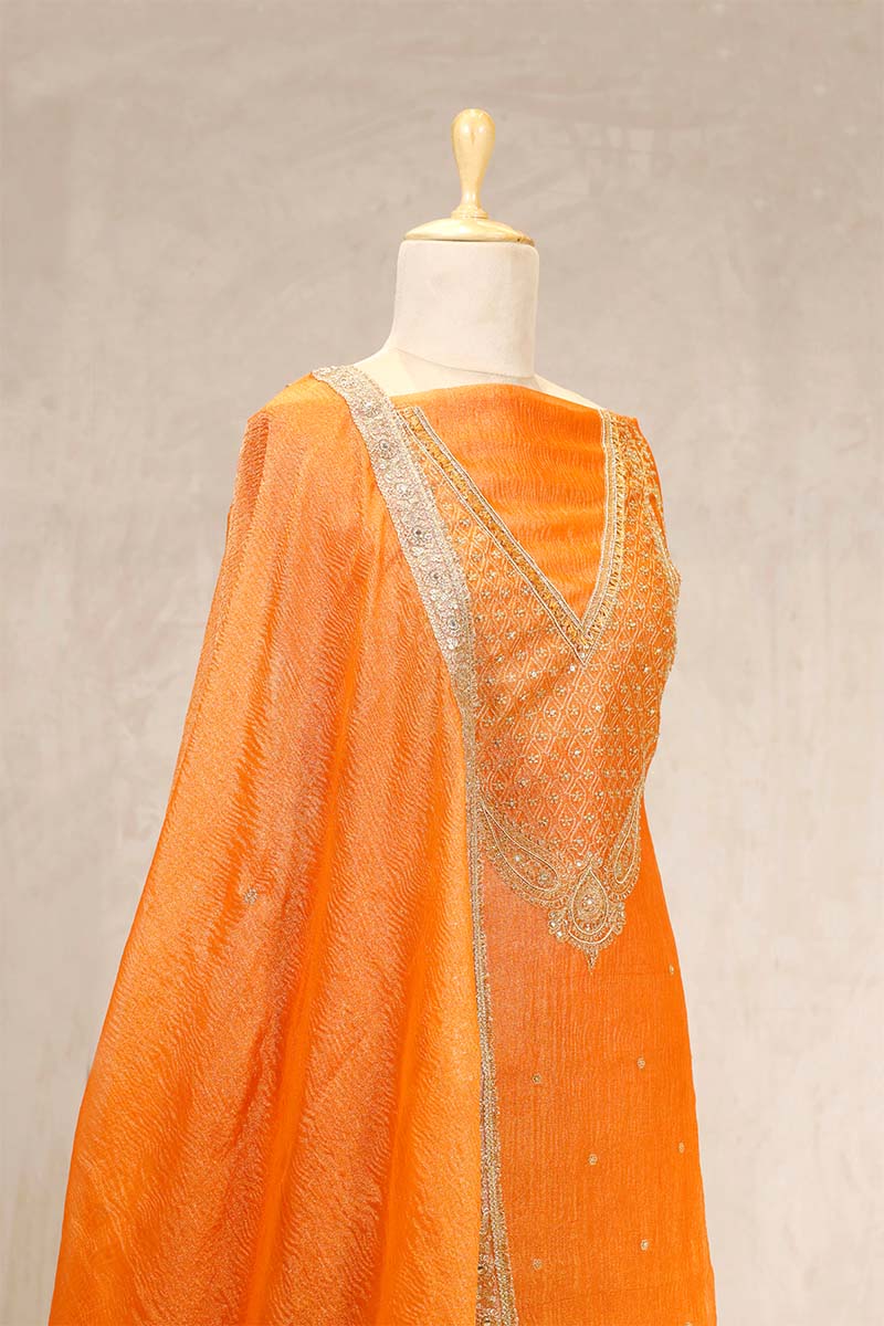 Orange Tissue Silk Salwar Suit with Embellished Work