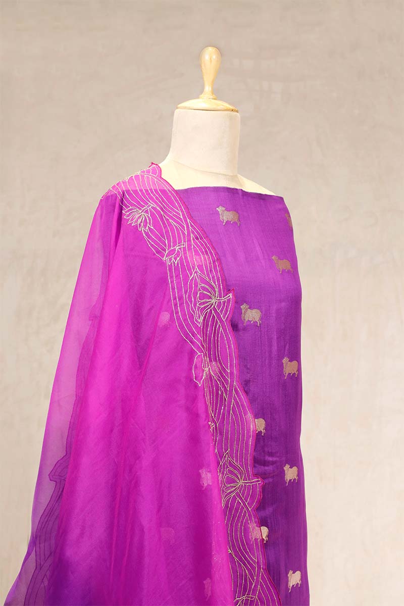 Violet Chiniya Silk Salwar Suit with Pichwai Motifs