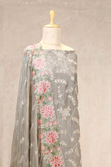 Grey Organza Silk Salwar Suit with Resham Floral Embroidery