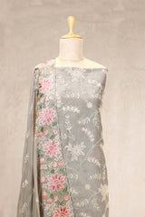 Grey Organza Silk Salwar Suit with Resham Floral Embroidery