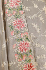 Grey Organza Silk Salwar Suit with Resham Floral Embroidery