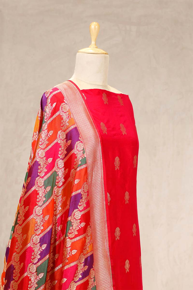 Red Katan Silk Salwar Suit with Rangkat Dupatta