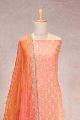 Peach Chiniya Silk Women Suit Set with Floral Motifs