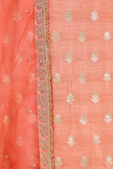 Peach Chiniya Silk Women Suit Set with Floral Motifs