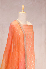 Peach Chiniya Silk Women Suit Set with Floral Motifs